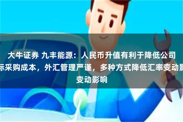 大牛证券 九丰能源：人民币升值有利于降低公司国际采购成本，外汇管理严谨，多种方式降低汇率变动影响