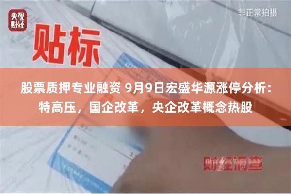 股票质押专业融资 9月9日宏盛华源涨停分析：特高压，国企改革，央企改革概念热股